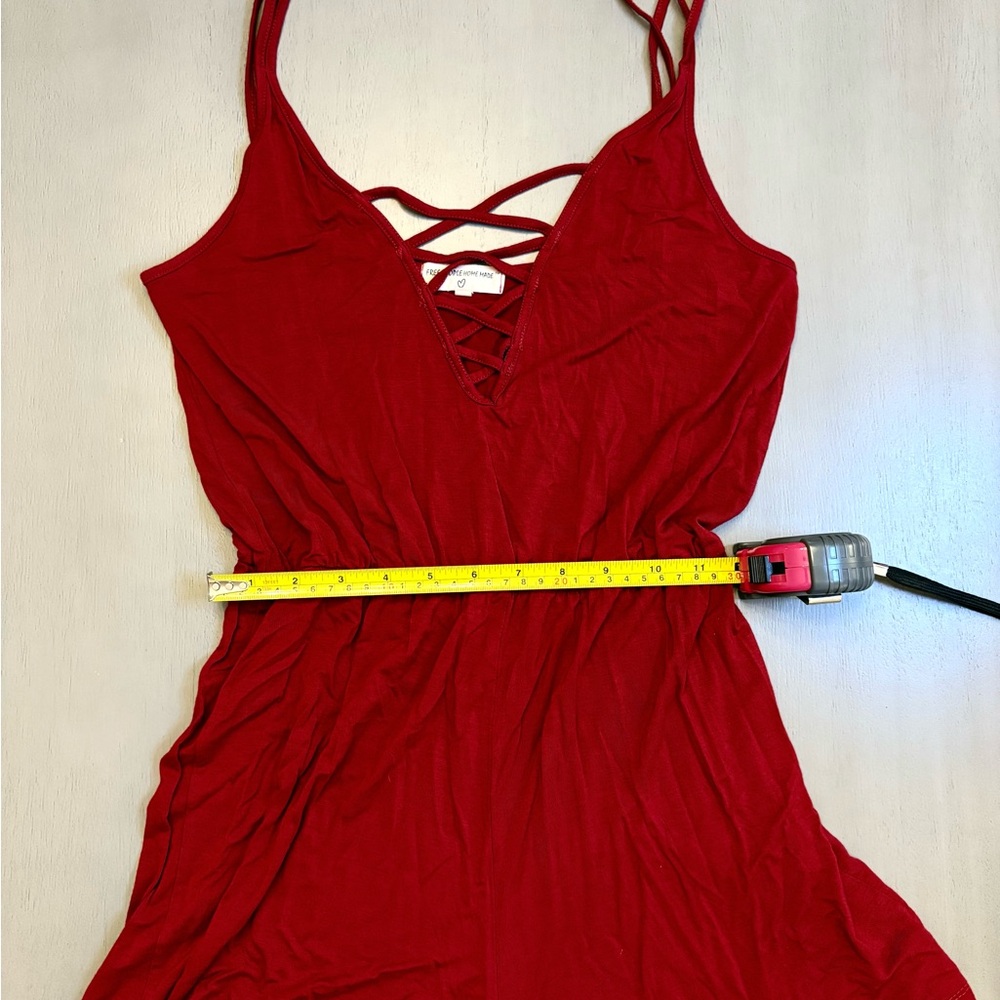 Free People Romper Burgundy Crisscross V-neck Boho Relaxed Beach Summer Size M - Picture 9 of 11